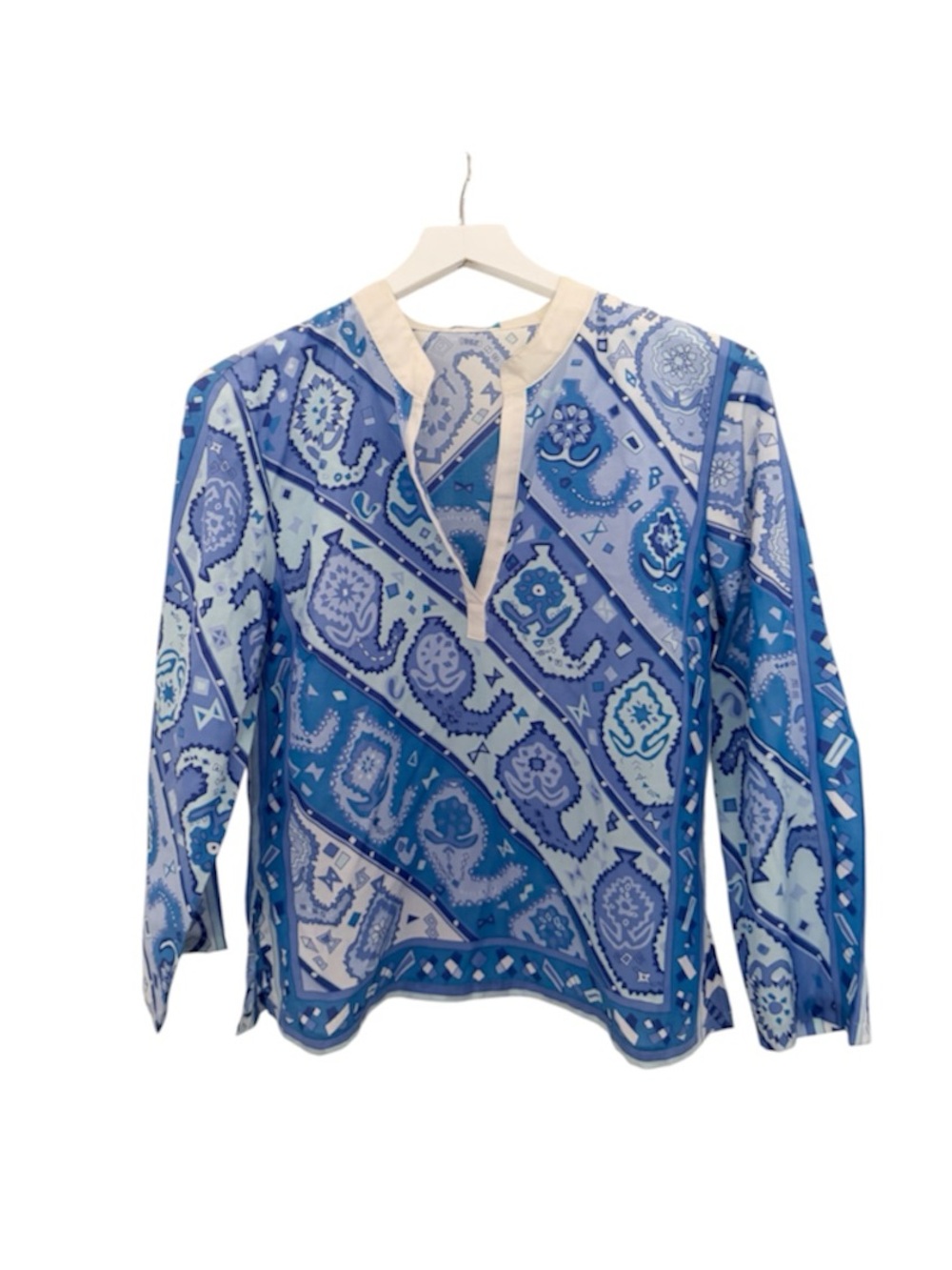 J. McLaughlin Blue White Paisley Print Lightweight Long Sleeve Blouse Size 10